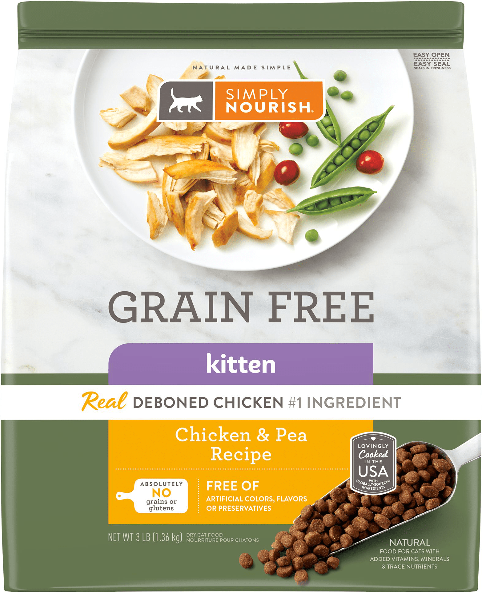 Simply Nourish Kitten Dry Cat Food Natural, Grain Free, Chicken